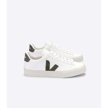 White/Khaki Women's Veja CAMPO CHROMEFREE Low Tops Sneakers | AU 593KOR